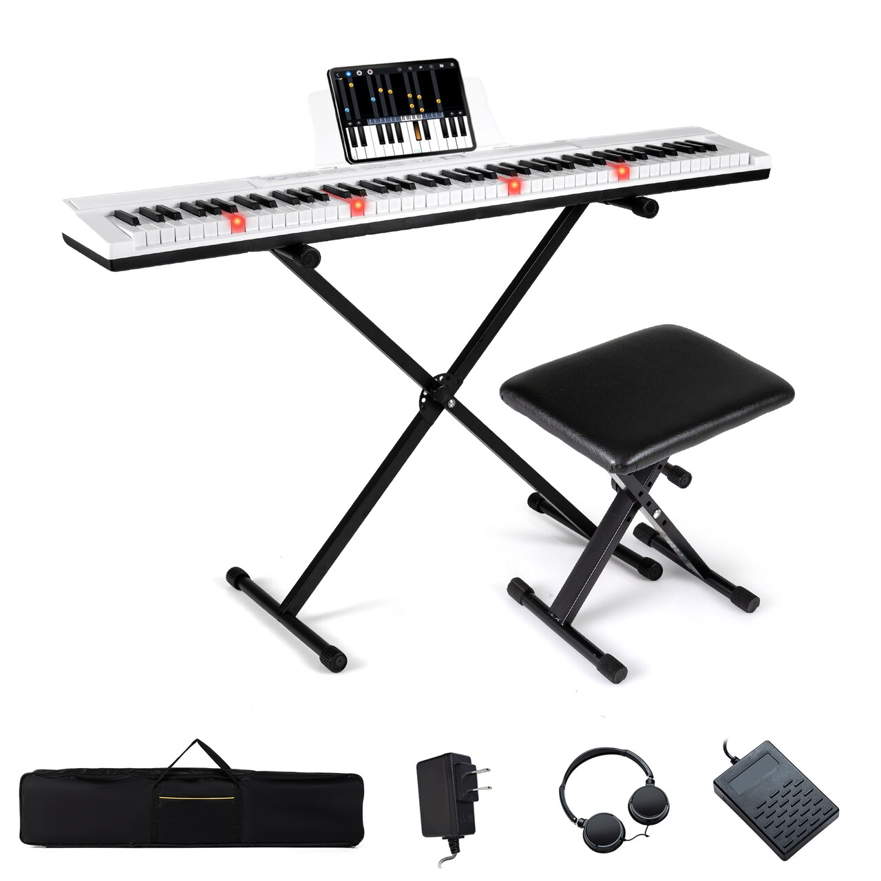 88-Key Keyboard Piano with Adjustable Stand, Recording Function and Carry Bag